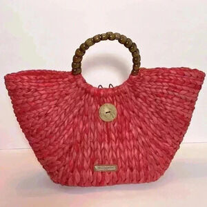 Nicole Lee Natayla Button Straw Bag Red